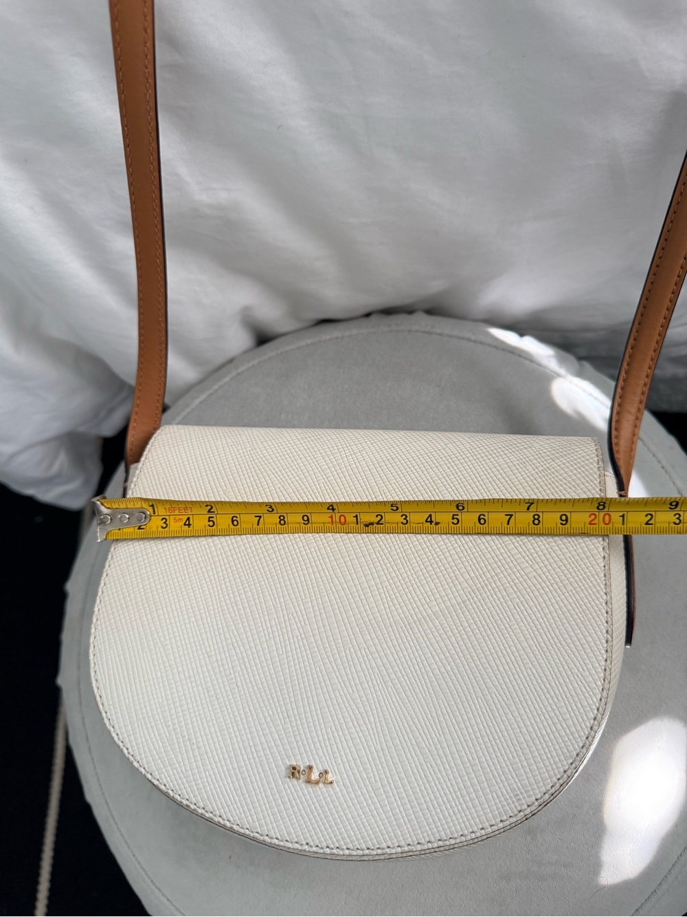 Ralph Lauren White Saddle Crossbody with Tan Strap - Picture 13 of 15